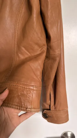 Vintage Naf Naf Cognac Genuine Sheepskin Leather Zip front Jacket Women’s L M thumbnail 8