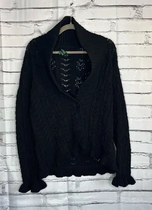 Vintage Lauren Ralph Lauren Black Cotton Puff-Sleeve Button Front Cardigan M Y2K thumbnail 1