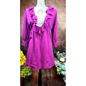 Free People Ruffled Collar 3/4 Sleeves Deep V Front Morning Light Mini Dress XS thumbnail 6