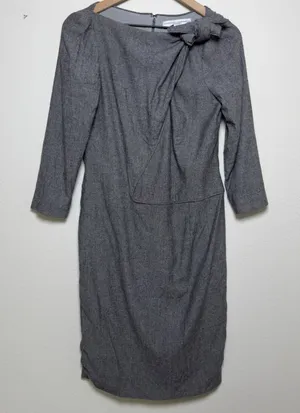 Carolina Herrera Women Virgin‎ Wool Silk Dress 8 Grey Bow Front Sheath Midi thumbnail 1