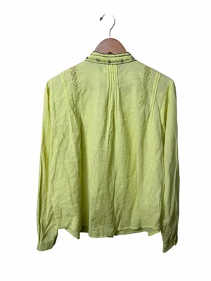 New Pilcro Anthropologie Nayeli Beaded Buttondown Top Chartreuse Size Large thumbnail 4