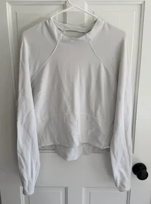 Lululemon‎ White Fleece Pullover Sweatshirt Zip Pockets Size 12 thumbnail 1