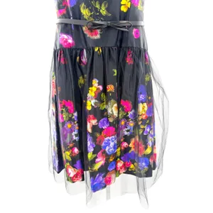 Milly Natalie Floral Cocktail‎ Dress Black Multi Tulle Skirt Bow Belt 10 NEW thumbnail 2