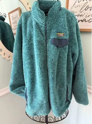 LL Bean Fleece Jacket Womens 1X‎ Teal Excellent High Pile Sherpa Full Zip thumbnail 1
