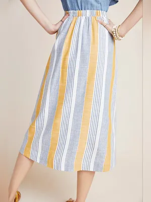 NWT Anthropologie Maeve Laura in Yellow Striped A-line Wrap Skirt 0 $110 thumbnail 5