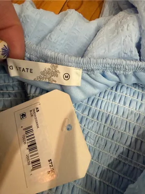 Altar’d State Light Blue Ruffle Sleeve Smocked Tiered Mini Dress Medium NWT thumbnail 10