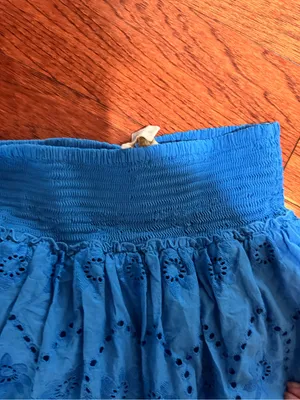 JENNIFER & GRACE blue eyelet 100% cotton skirt long smocked wst lined S thumbnail 3