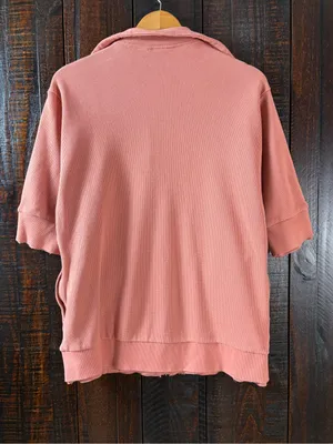 adidas Women’s Oversized Short-Sleeve Waffle Jacket in Dusty Pink thumbnail 9