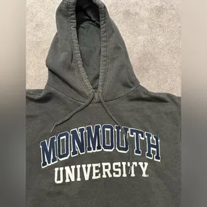 Jansport Monmouth Univesity grey drawstring sweatshirt with hood and front pocket size S thumbnail 2