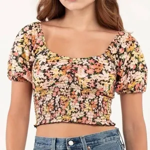 Billabong Get Along Puff Sleeve Crop Top Size Floral thumbnail 1