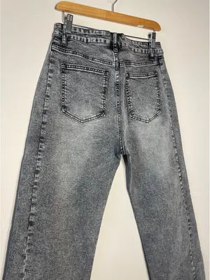 Kiczoy New Acid Wash Grey Wide Leg Jean Raw Hem Grunge Sz 12 thumbnail 6