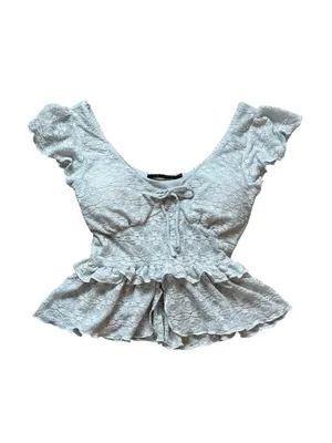 Gray Lace Babydoll Top Ruffles Bow Romantic Cottage Romantic Feminine thumbnail 4