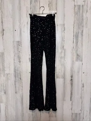 Pretty Little Thing Rhinestone Sheer Mesh Flare Pants Womens Small Black High Waist Bell Bottoms thumbnail 2