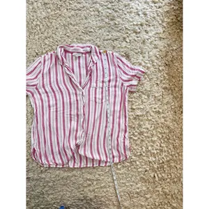Women's LOFT Sleep White Pink Striped Pajama Shirt L rayon thumbnail 6