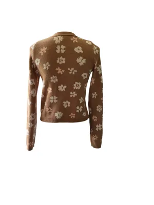 American Eagle Retro Floral Button-Up Crop Cardigan Tan Cream Soft S thumbnail 2