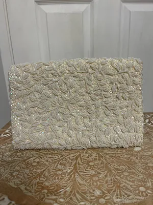 La Regale Beaded Ivory Sequin Envelope Clutch thumbnail 4