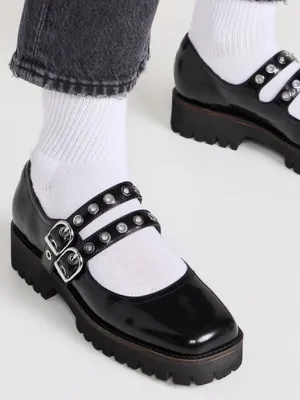 Intentionally Blank Black Patent Leather Studded Double-Strap Mary Jane Shoe 9 thumbnail 1