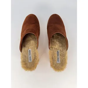 Steve Madden Brooklyn Womens Clogs Brown Suede Mules Fur Trim Studded Sandals 8M thumbnail 7