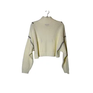 Staud Hampton Cropped Sweater Cream and Navy Blue Stitch thumbnail 6