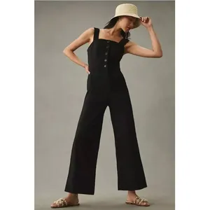 Maeve Anthropologie The Colette Jumpsuit Womens 8 Black Wide Leg Linen Blend‎ thumbnail 2