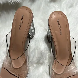 Torta Caliente (Size 8.5M) Clear/Nude Open Toe‎ Slip-on Block Heel. B76 thumbnail 4