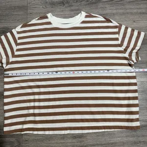 Old‎ Navy Womens T-Shirt 3X Brown White Striped Oversized Cotton Short Sleeve thumbnail 4