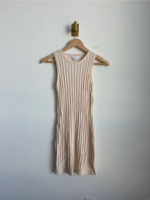 Anthropologie Jacquie The Label Textured Ribbed Knit Fitted Mini Dress Ivory Small thumbnail 2