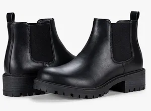 Vepose Womens Black Leather‎ Chunky Heel Ankle Size 11 Chelsea Boots A24 thumbnail 1