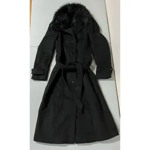 Guess Black Fur Wool Belted Trench Coat Peacoat Winter Jacket Size S 🖤 thumbnail 2