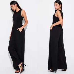 CIDER Solid Wide Leg Corset Rib Jumpsuit Black Minimalist Chic Vibe Size Large thumbnail 5