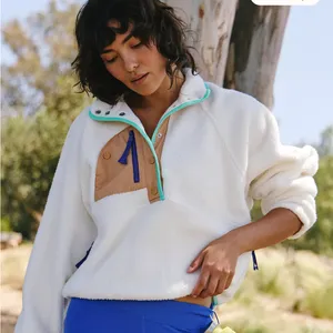 FP Movement by Free People Cream Sherpa Pullover with Tan Trim and Blue Accents thumbnail 1