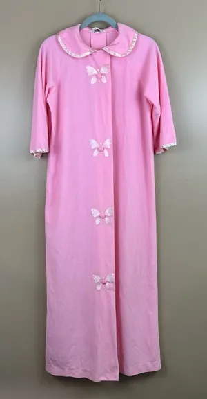 Vintage Komar Pink Butterfly Accent Robe Small Satin Trim Peter Pan Collar 1960s thumbnail 1