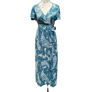 Patrons of Peace‎ Teal Paisley Faux Wrap Maxi Dress Short Sleeve Small J2083F58 thumbnail 2