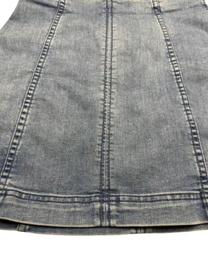 🦋 Free People Denim Mini Skirt Size 4 Blue Stretch Seamed Y2K Boho 🦋‎ thumbnail 3