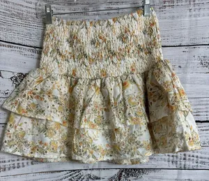 En Saison Skirt Womens Size Small ruched floral eyelet Ruffle Mini Tiered Boho thumbnail 4
