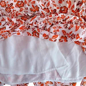 A loves A Orange Floral Ruffled Tiered Midi Lined Skirt SM Coquette Cottage Boho thumbnail 3