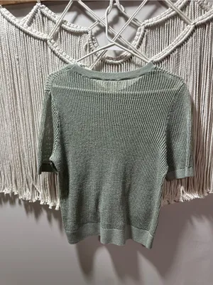 Amazon Sage Green Short Sleeve Crewneck Sweater with Floral Knit thumbnail 2