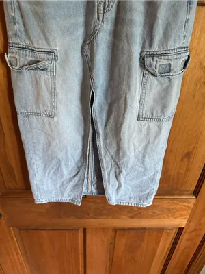 American Eagle Outfitters Light Wash Denim Midi Skirt with Front Slit thumbnail 6