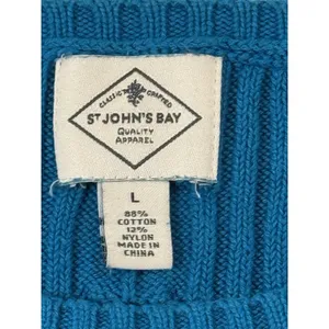 St. John's Bay Cable Knit Crew Neck Pullover Sweater Blue Cotton Nylon L thumbnail 2