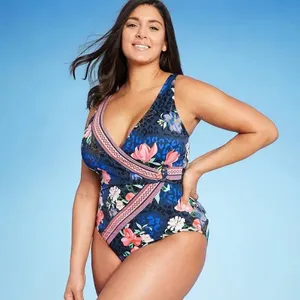 NWT AQUA‎ GREEN Women's Floral Wrap Front One Piece Swimsuit Size Small thumbnail 3