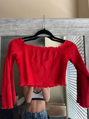 Amazon Red Long Sleeve Crop Top thumbnail 4