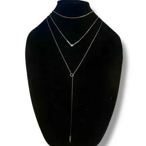 Dainty gold tone multi strand layered Y necklace thumbnail 2