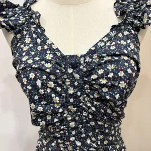 Dress‎ Forum Navy Blue Daisy Ditsy Floral Ruched Ruffle Flounce Mini Dress Small thumbnail 4