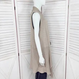 RXB Boho Open‎ Waterfall Long Cardigan Sweater Vest Tan Large Cotton thumbnail 3