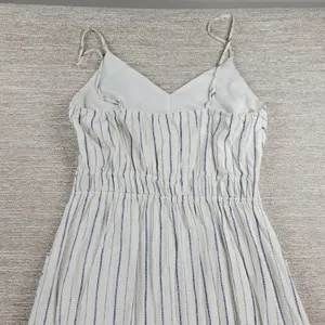 Monteau Los Angeles Linen Maxi Sundress Large White Blue Striped Rayon Slit thumbnail 14