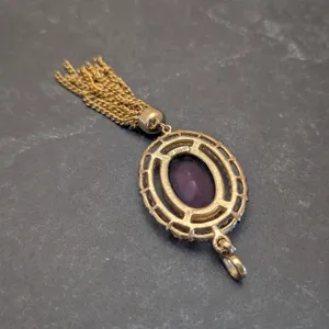 Vintage Avon Royal Elegance Pendant Purple Stone, Gold Tone, Faux Pearl 1970s thumbnail 4