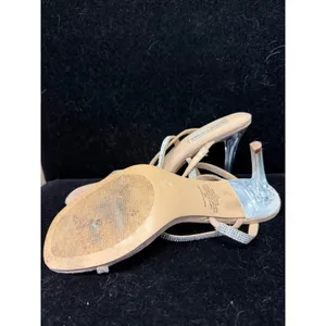 Steve Madden‎ Snappy Rhinestone Lucite Heel Sandals Tan Suede Crystal Strappy 9M thumbnail 3