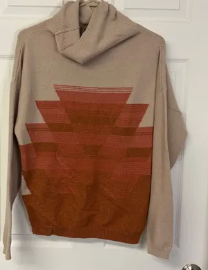 Prana Womens Organic Cotton Blend Cowl Neck Geometric Sweater Beige Rust 1967641 thumbnail 1