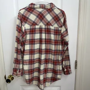 GAP pink orange plaid button down‎ long sleeve collared flannel shirt casual M thumbnail 6