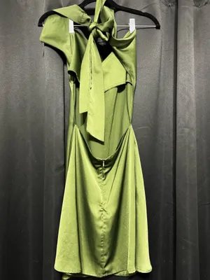 Green satin Shein Dress with back out thumbnail 2